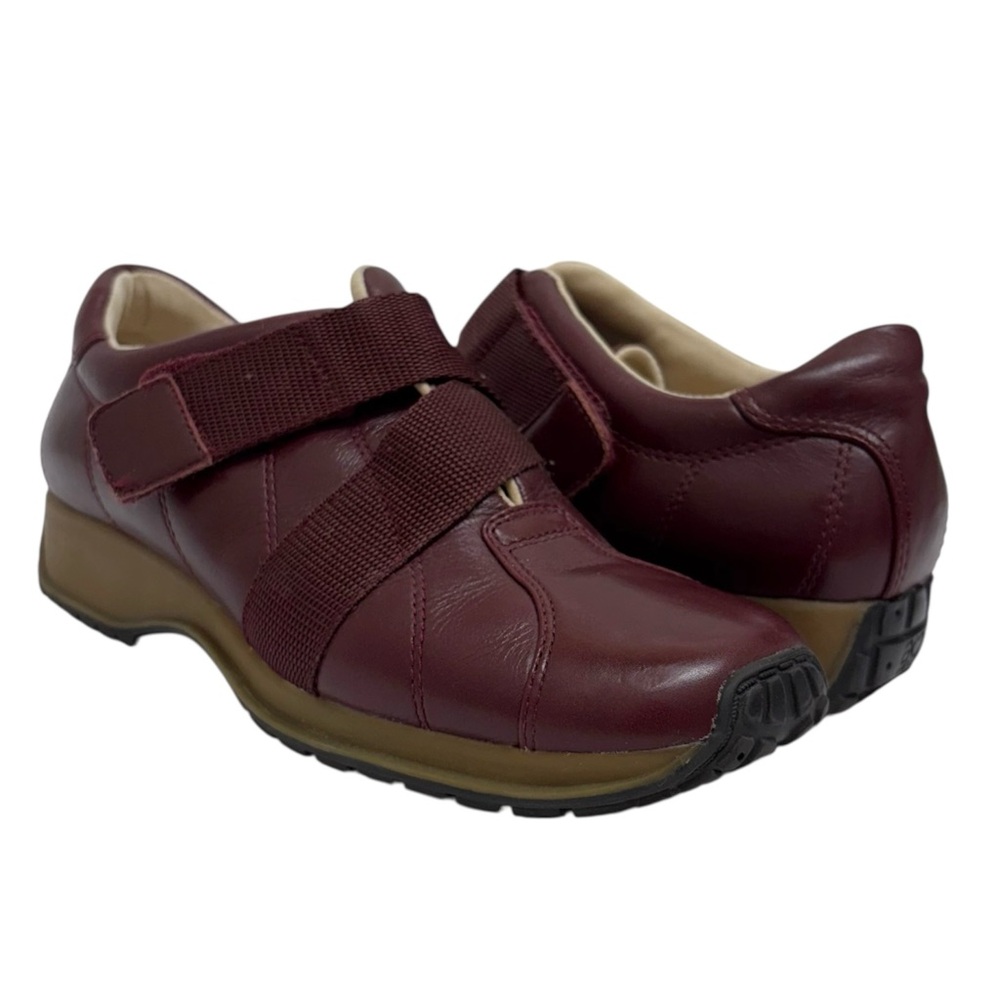 Y2K Anne Klein Burgundy leather Velcro Strap Shoes sz 6.5